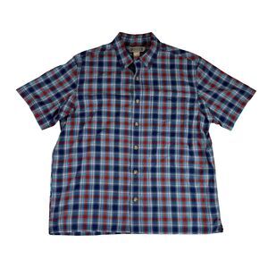 Duluth Trading Co Shirt Mens Large Blue Red Plaid Relaxed Fit Lightweight